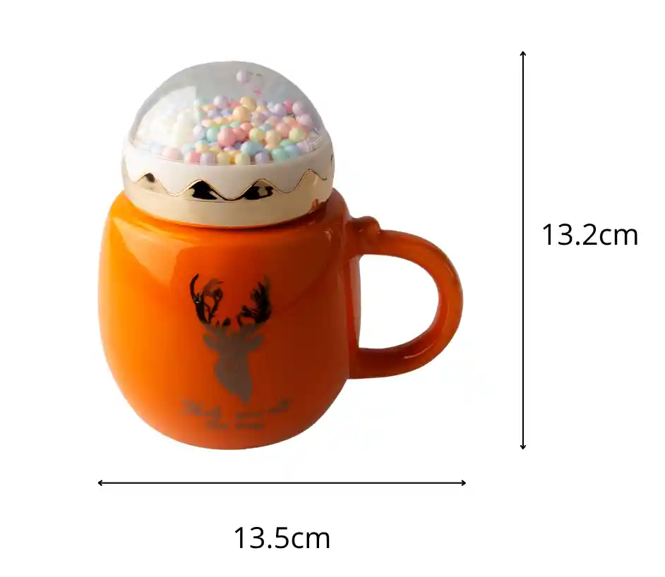 Taza De Cerámica Diseño Ciervos Tapa De Pelotitas Naranja