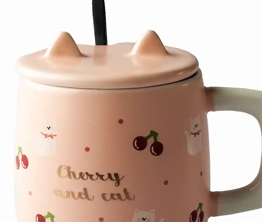 Taza De Cerámica Cat And Cherry Rosa Modelo A