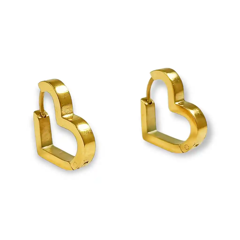 Argolla Aretes Huggies Minimalista Corazón Chapado En Oro 18k Navidad