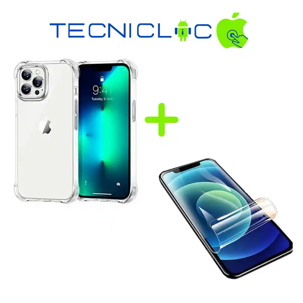 Carcasa Transparente Para Iphone 14 Pro Más Una Lamina De Hidrogel