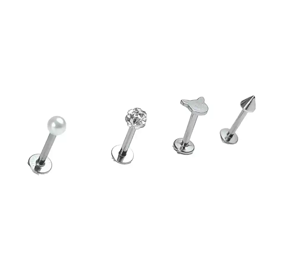 Set Piercing Modelo Kitty Kpop Acero Quirúrgico Nostril Labret Cono Perla Pack