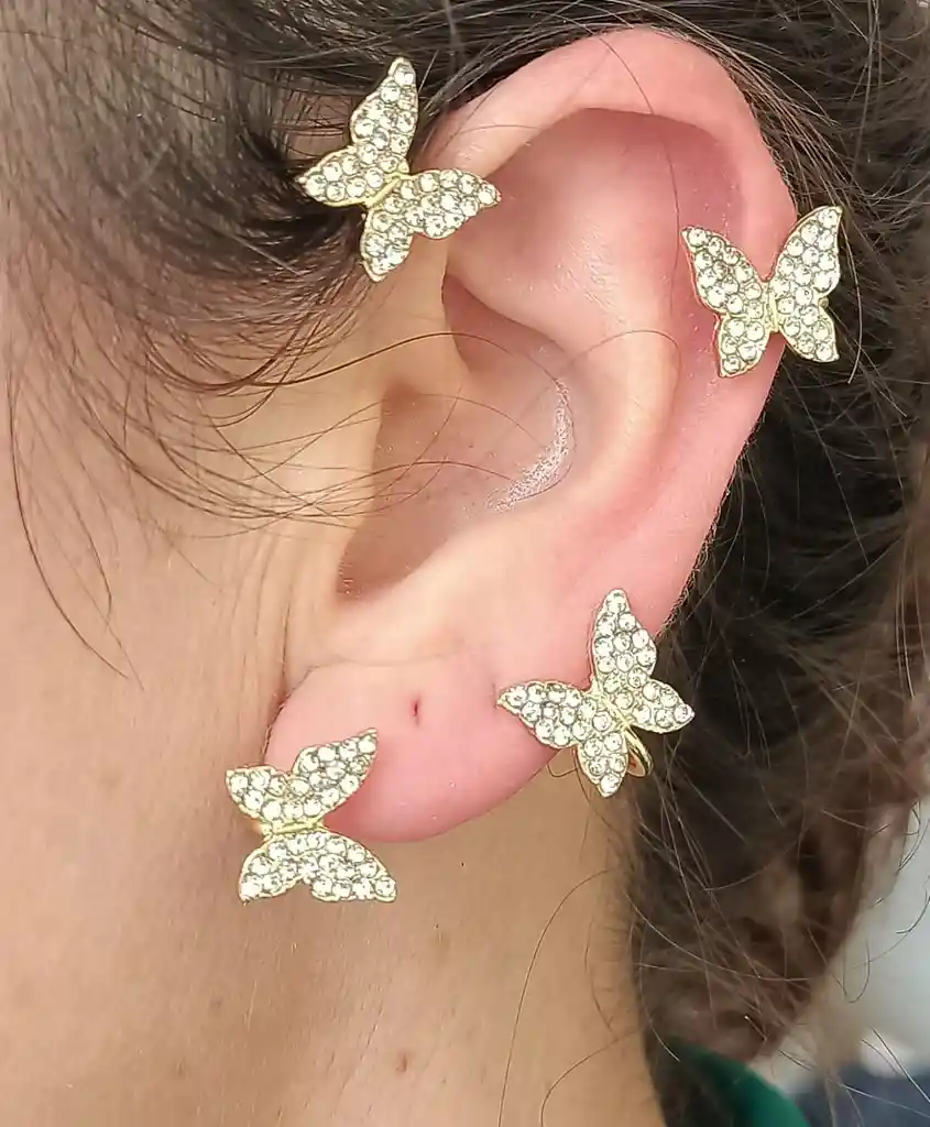 Aro Trepador Earcuff Mariposa Dorado Zirconios Cubicos Lado Derecho