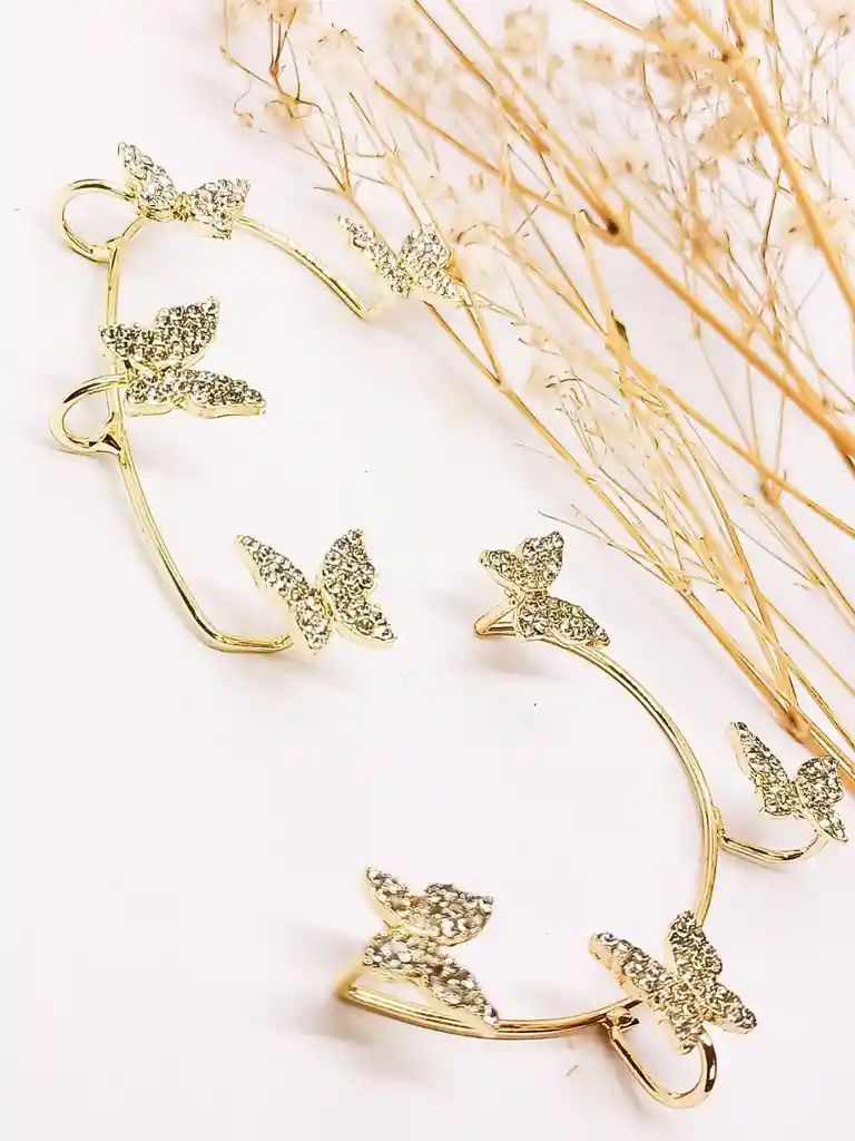 Aro Trepador Earcuff Mariposa Dorado Zirconios Cubicos Lado Derecho