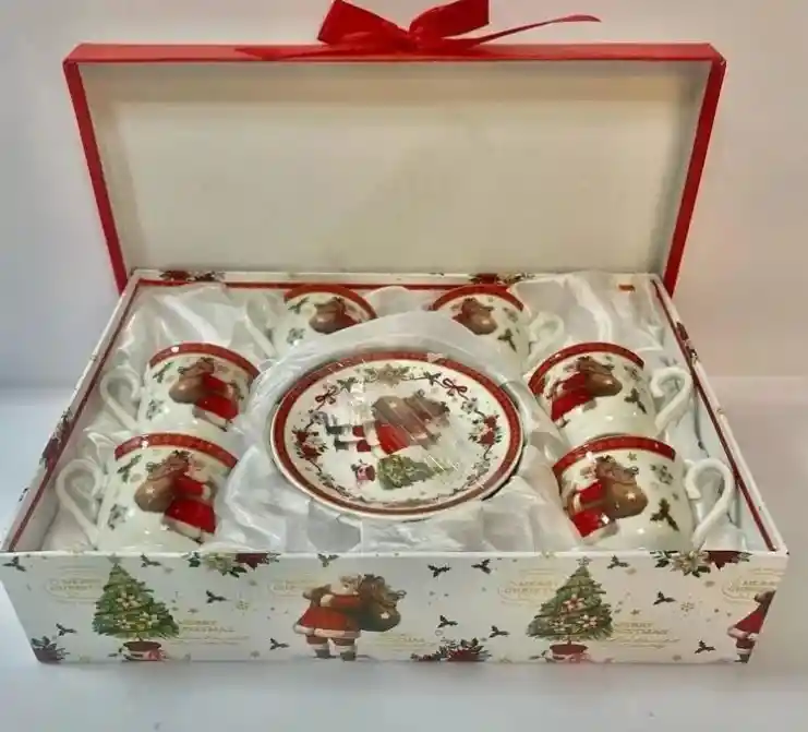 Set De Té Navideño 6 Tazas Rojo