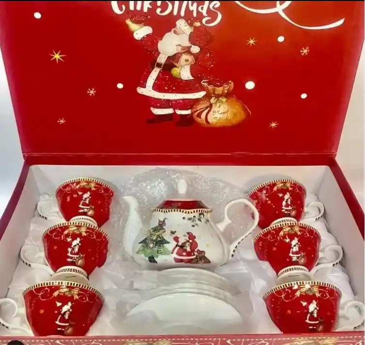 Set De Té Navideño - Tetera Y 6 Tazas