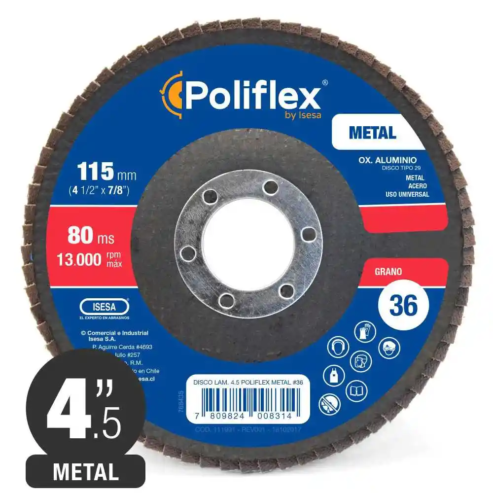 Disco Flap Laminado - Metal - 4,5'' - Grano 36