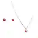 Set Conjunto Cadena Aros Plata Punto De Luz Zirconia Roja