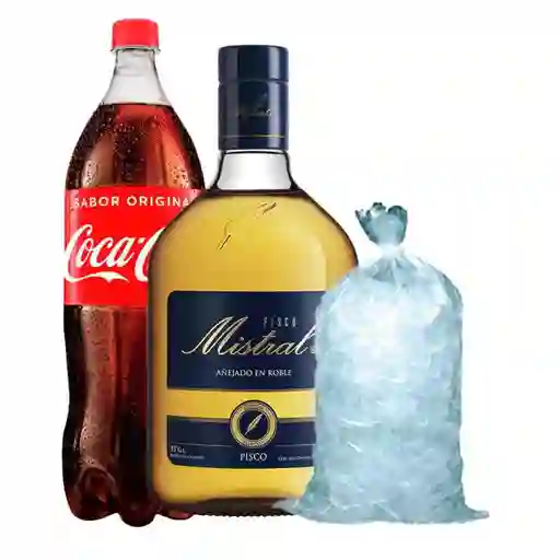 Promo Mistral 35° 1,0 Lt + Coca Cola 1,5 Lt + Hielo 1 Kg