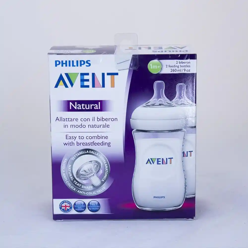 Pack 2 Mamaderas Avent Natural 260ml Clear