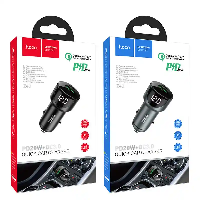 Cargador De Auto Hoco Z42 Qc3.0 Pd Salida Usb & Tipo C