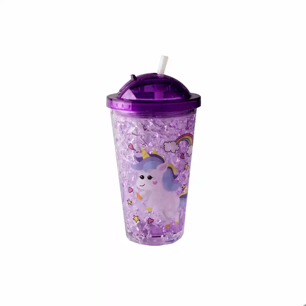 Vaso De Acrílico Con Sorbete Plegable Unicornios B Violeta