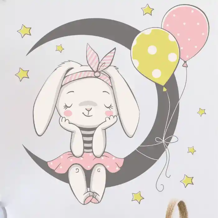 Vinilo Decorativo Infantil O Calcomanía De Pared Conejita Sentada En La Luna