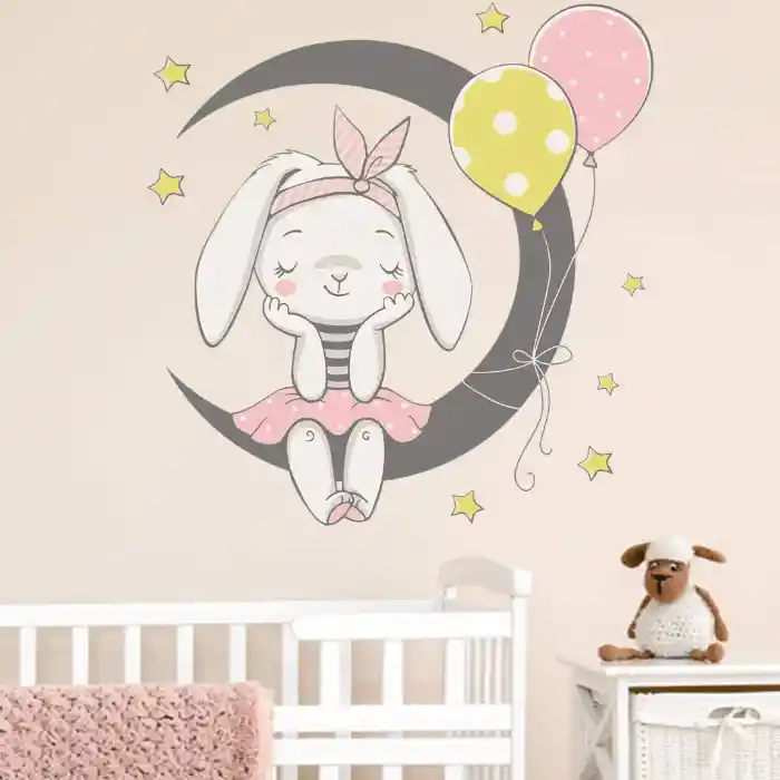 Vinilo Decorativo Infantil O Calcomanía De Pared Conejita Sentada En La Luna