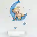 Vinilo Decorativo Infantil O Calcomanía De Pared Oso Durmiendo En La Luna Color Azul