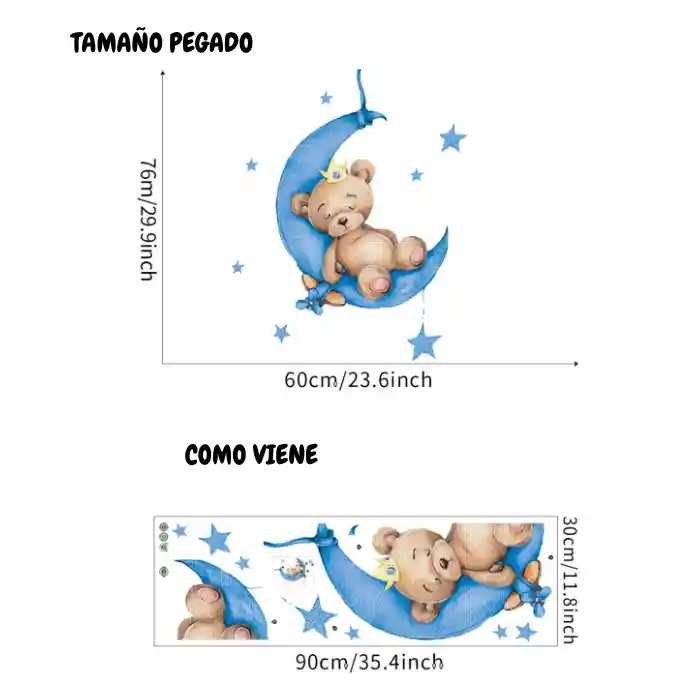 Vinilo Decorativo Infantil O Calcomanía De Pared Oso Durmiendo En La Luna Color Azul