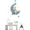 Vinilo Decorativo Infantil O Calcomanía De Pared Oso Durmiendo En La Luna Color Azul