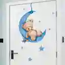 Vinilo Decorativo Infantil O Calcomanía De Pared Oso Durmiendo En La Luna Color Azul