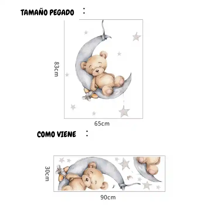 Vinilo Decorativo Infantil O Calcomanía De Pared Oso Durmiendo En La Luna Color Gris