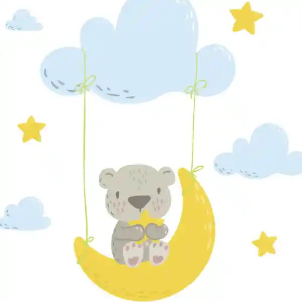 Vinilo Decorativo Infantil O Calcomanía De Pared Koala Columpiándose En La Luna