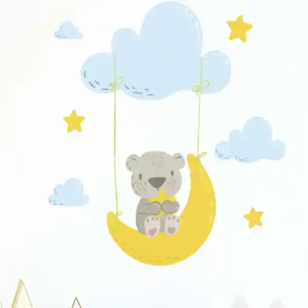 Vinilo Decorativo Infantil O Calcomanía De Pared Koala Columpiándose En La Luna