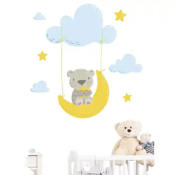 Vinilo Decorativo Infantil O Calcomanía De Pared Koala Columpiándose En La Luna