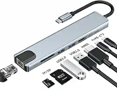 Hub 8 En 1 Adaptador Usb Tipo C / Macbook Windows Ethernet 4k