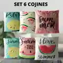 Set De 6 Cojínes De Terciopelo De Diseños Frutales Verano Grupo B