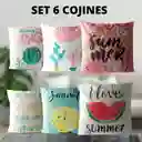 Set De 6 Cojínes De Terciopelo De Diseños Frutales Verano Grupo D