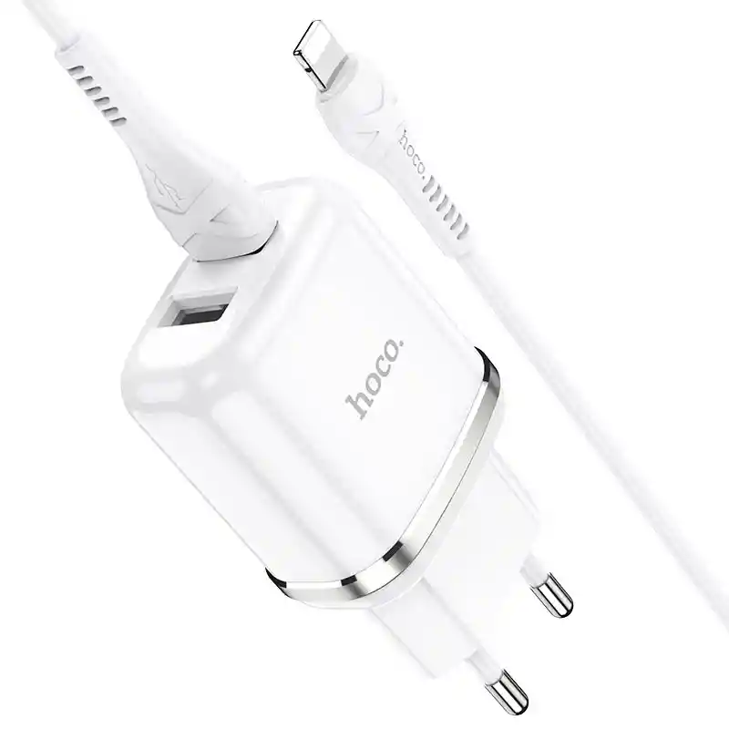 Cargador Hoco De Pared Dual C12 2.4a Con Cable Lightning Blanco