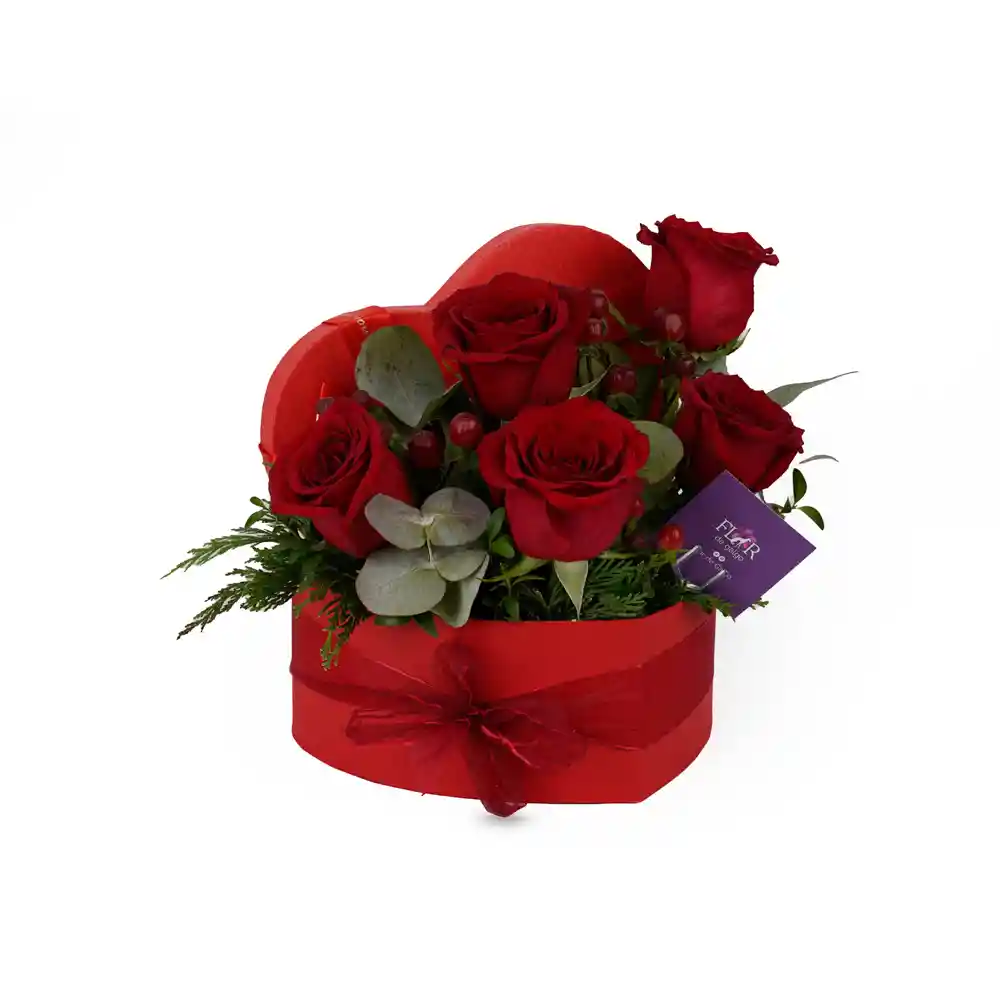 Arreglo Floral : Caja 5 Rosas Corazón S