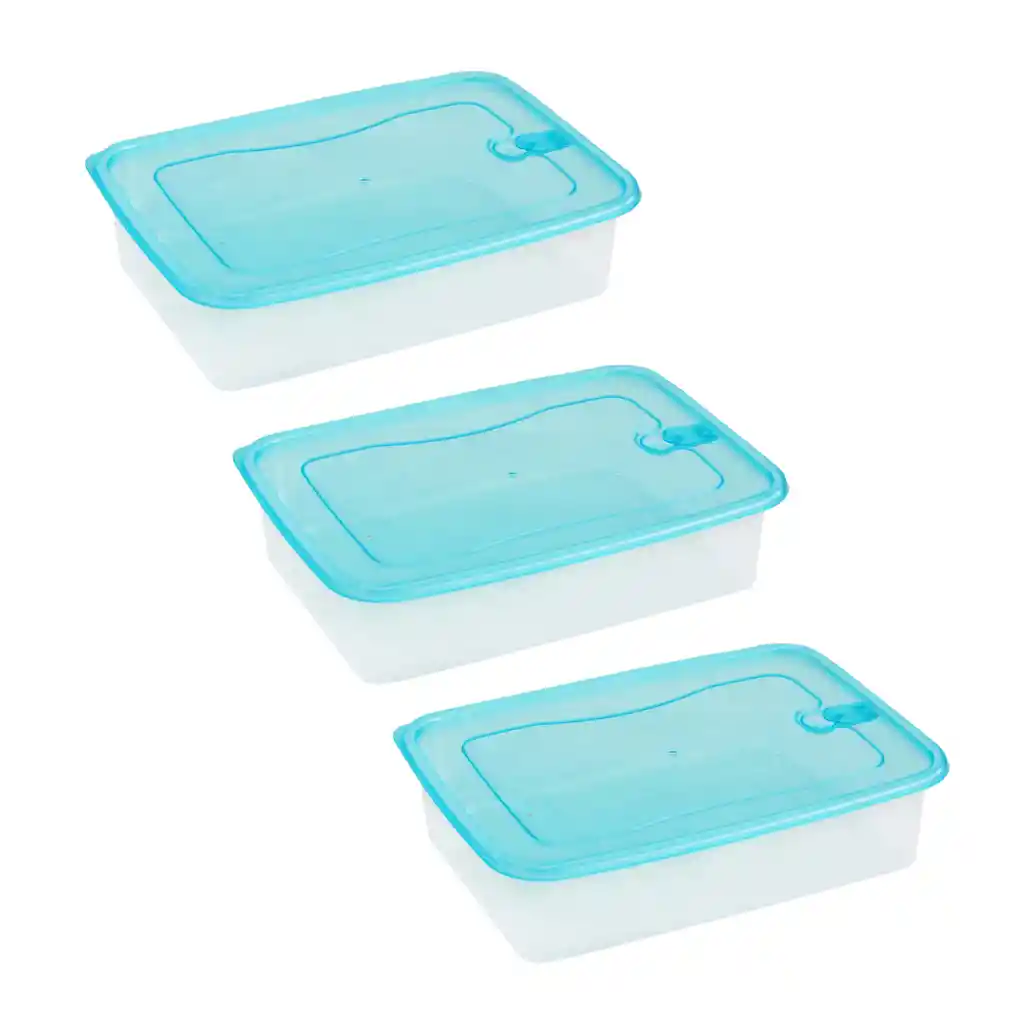 Set 3 Taper Contenedor De Alimentos Comida Rectangular 1700ml