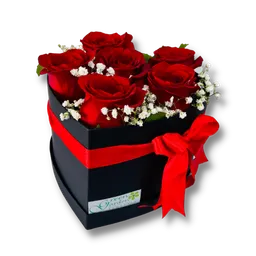 Caja De 6 Rosas Corazon Rojo