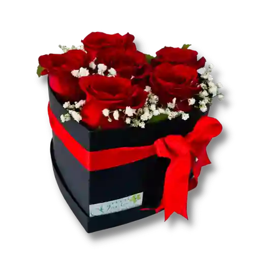 Caja De 6 Rosas Corazon Rojo