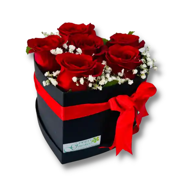 Caja De 6 Rosas Corazon Rojo