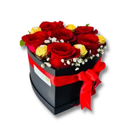 Caja De 6 Rosas Y Bombones Corazon Rojo