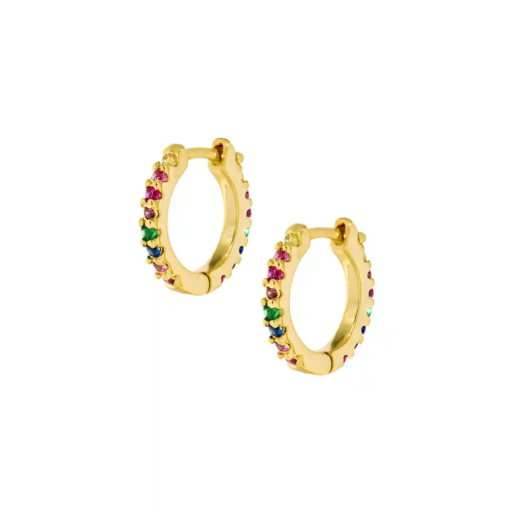 Argollas Mini Rainbow Baño De Oro