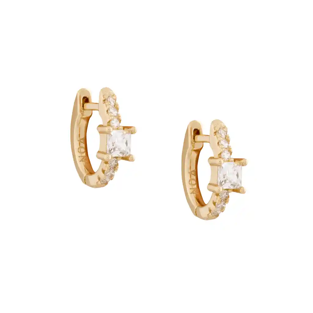 Argollas White Cube Baño De Oro