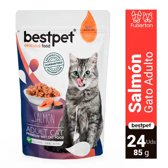 Sobrecitos Humedos Premium Bestpet Cat Trozos De Salmon X 85 G