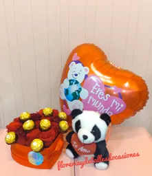 Caja Corazón Con Rosas, Bombones, Peluche Y Globo