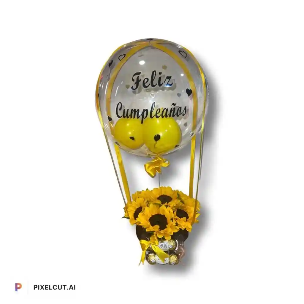 Box De Girasoles +globo Burbuja