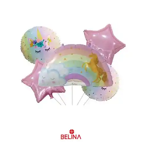 Set Globos Unicornio Arcoiris