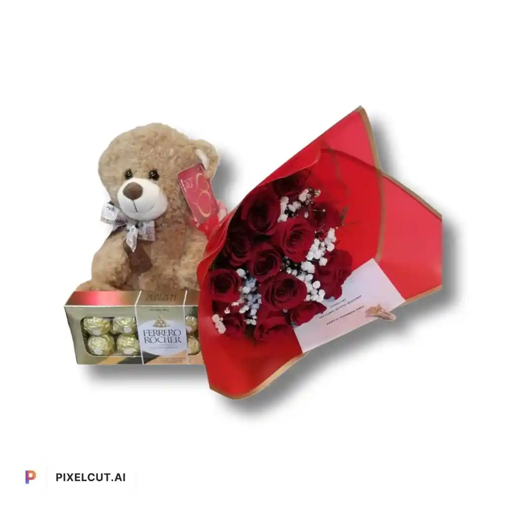 Bouquet De 12 Rosas+peluche+ Chocolate