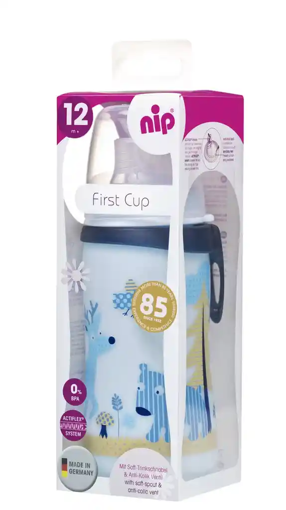 Jarro Botella Primera Taza Animales Azul 330 Ml, Nip