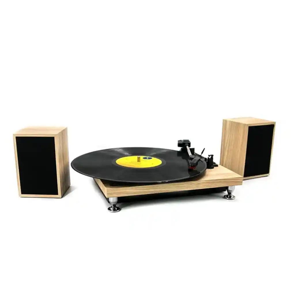 Tocadiscos Tornamesa Vinilo 3 Velocidades + Parlantes Madera