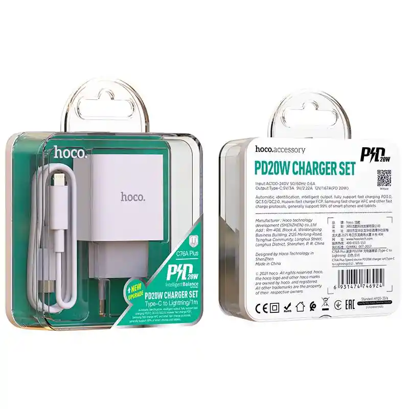 Cargador Para Iphone 20w Con Cable Lightning