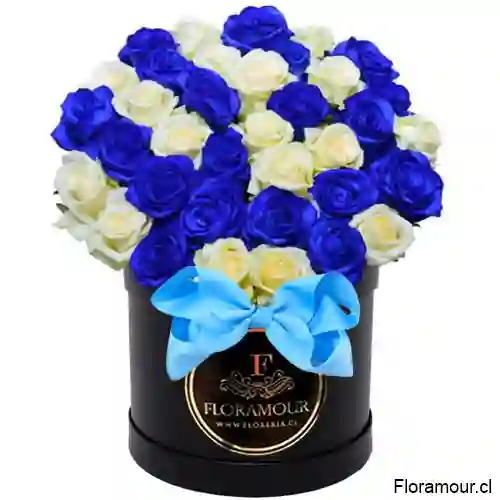 Blue Sky Caja De Rosas Azules Y Blancas