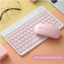 Teclado Y Mouse Bluetooth Color Rosado Y Blanco