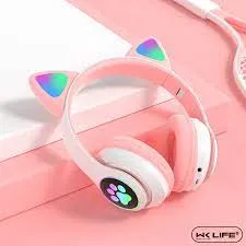Audifonos Rosados Bluetooth Orejas De Gato Con Luces Led