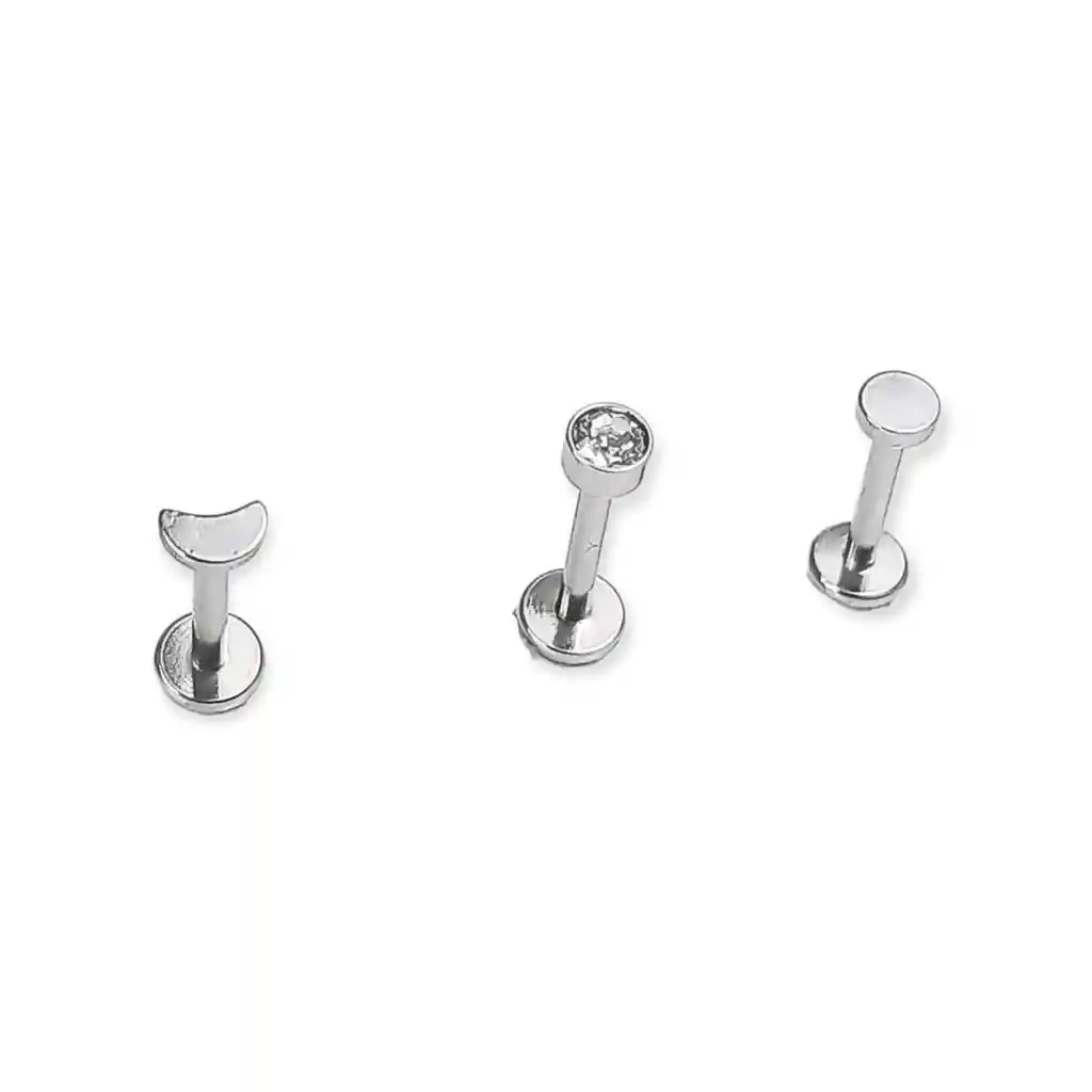 Set Piercing Acero Quirúrgico Nostril Labret Luna Punto Luz
