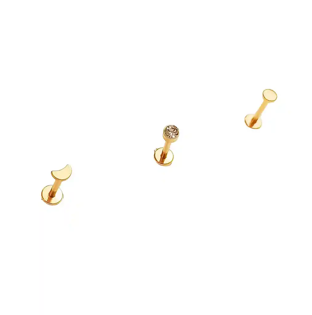 Set Piercing Chapado En Oro 18k Nostril Labret Set Luna Pack